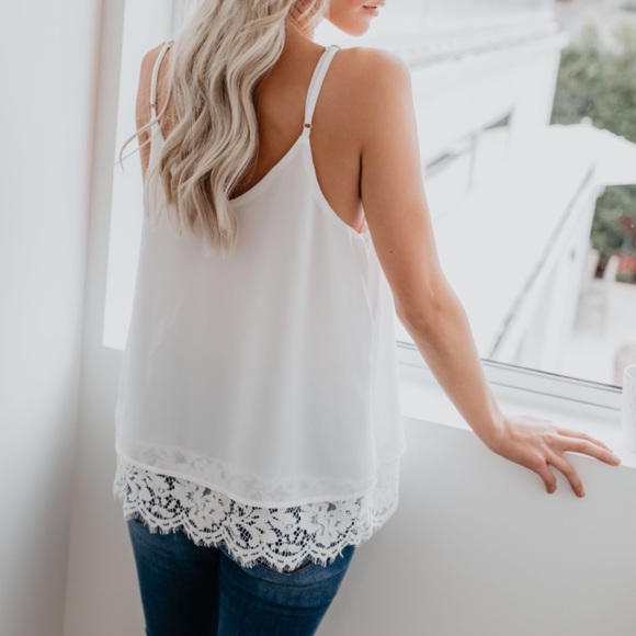 NWT Lace Trimmed Silky Camisole Tank Top Ivory - Picture 5 of 8